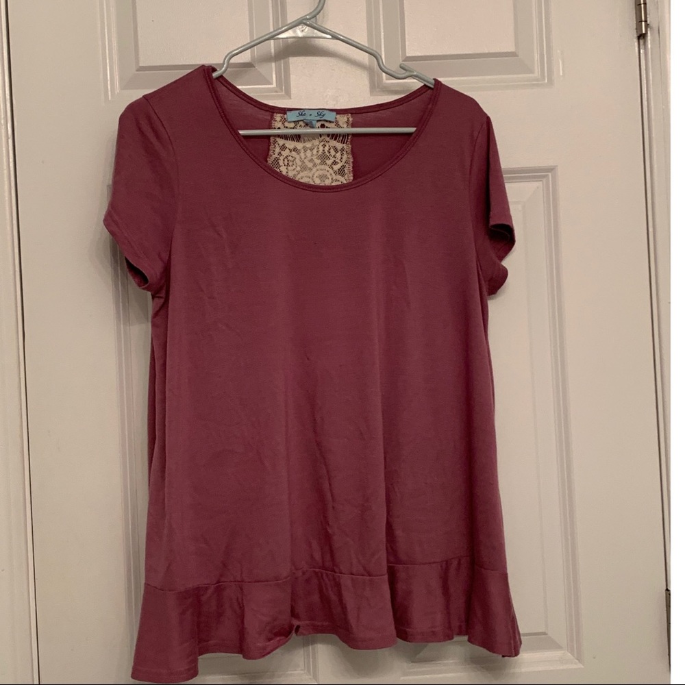 She and Sky-flowy top with lace back